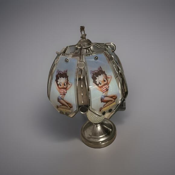 Rare Vintage 23" Tall BETTY BOOP USA BIKINI Glass Panel Table Lamp 3 Way Touch - Picture 2 of 8
